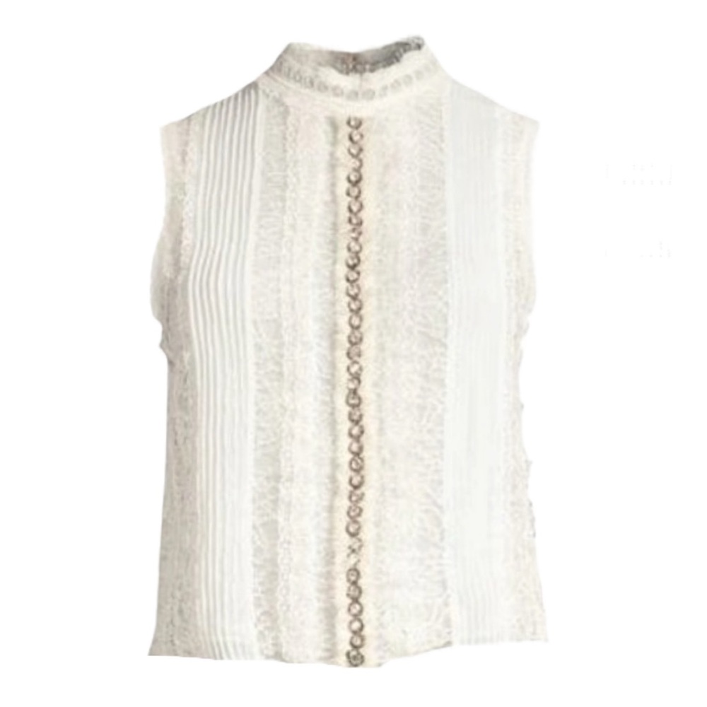 Alice and Olivia White Embellished Lace Rhinestone Top